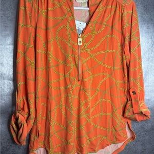 MICHAEL Michael Kors Orange and Gold Chain Print Blouse small nwt